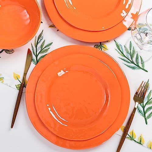 LEHAHA Orange Melamine Dinnerware Set, 12 Piece Kitchen Tableware Plates Bowls Dishes Set, Lightweight Unbreakable Dinnerware Set for 4, Dishwasher Safe and BPA free - color: Orange