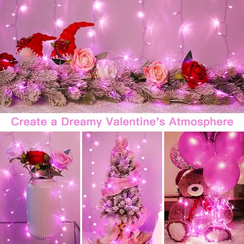 suddus Pink Valentine Day Fairy Lights Battery Operated, 66ft 200 LED String Lights with Remote & Timer, Waterproof Twinkle Lights for Bedroom, Romantic Wedding, Party, Indoor & Outdoor Decor - color: Pink, size: 200LED