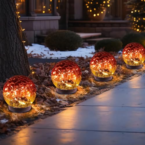 MLKNK Solar Globe Lights Outdoor Waterproof-Solar Balls-Solar Garden Lights-Orbs for Outside 4 Pack Cracked Glass Ball for Lawn Patio Yard Backyard Decorations - color: Red, size: 4 globes