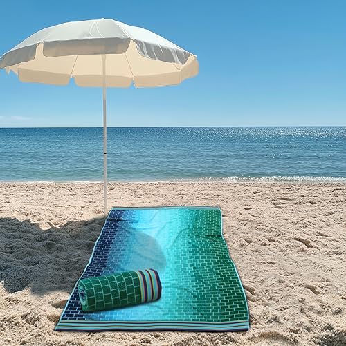 COTTON CRAFT Oversized Beach Towels - 2 Pack XXL 35x84 - The Big Kahuna 7 Foot Extra Large Beach Blanket Towel - Big & Tall - 100% Cotton Jacquard Velour Soft Luxury Towel - Pool Bath - Blue Tiles - color: Blue Tiles, size: 2 Pack - 35x84