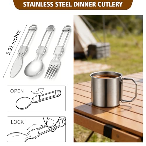 13Pcs Outdoor Camping Cookware Set, Lightweight Pot Pan with Stainless Steel Fork Spoon Kits、Cups and Plate, Perfect for Camping Trips and Climbing