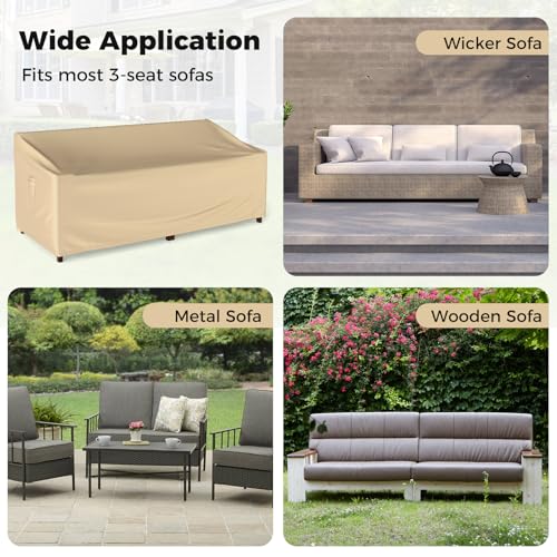 Tangkula 3-Seater Patio Sofa Cover, Waterproof Protective Cover for Outdoor Furniture w/Padded Handle, Click-Close Straps & Air Vent, Heavy Duty Deep Couch Cover w/PU Coating, 77" W x 43" H x 30" H - size: 77" W x 43" D x 30" H