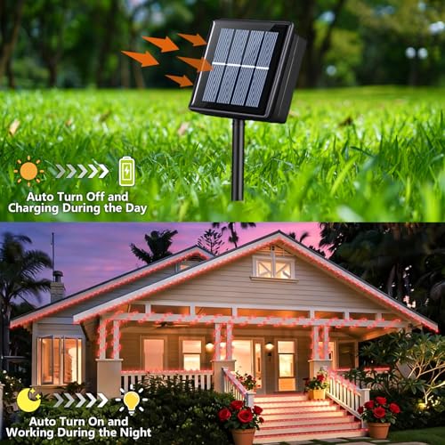 YEGUO Solar Rope Lights Outdoor Waterproof, 66ft 200 LED Red String Lights, 8 Modes Fairy Lights in Clear Thin Tube - color: Red