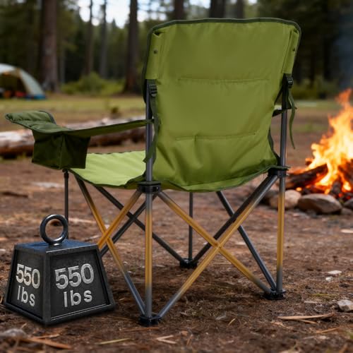 TIMBER RIDGE Oversized Folding Camping Chair for Adults, Support 550 LBS Heavy Duty with Cup Holder Side Pocket for Camp, Lawn, Picnic, Green, 2 Pack - color: Green-2 Pack