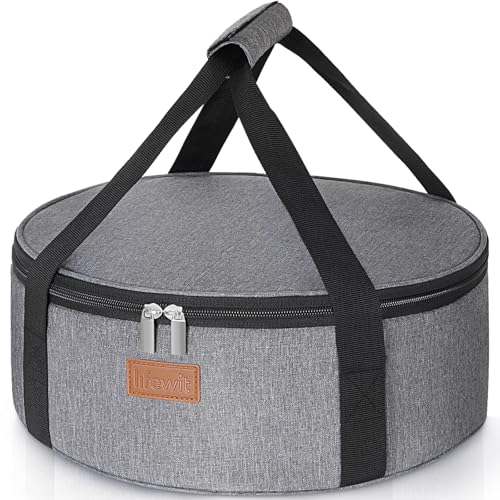 Lifewit Insulated Single Decker Round Casserole Carrier, Portable Pie Carrier Bag for Hot or Cold Food, Fits 12.5" Baking Dish, Thermal Lunch Tote for Potluck Parties, Picnic and Cookouts, Grey - color: Gray, size: 12.2 x 12.2 x 4.7inch