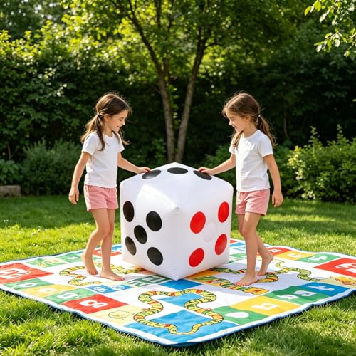 13" Jumbo Inflatable Dice, 2pack Outdoor Fun Giant Inflatable Dice Set and 12mm 10pcs Dice for Indoor and Outdoor Broad Game, Ludo and Pool Party