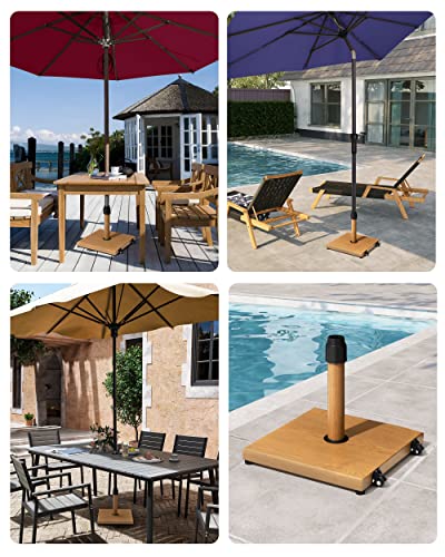 45lbs Patio Umbrella Base with Wheels, Heavy Duty Fringe Umbrella Stand Pre-Filled Concrete, No Sand/Water Needed, Fits 6-12ft Umbrella, Wind-Resistant for Deck, Poolside, Balcony - color: Teak