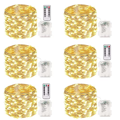 6 Pack 100 LED Fairy Lights Battery Operated with Remote, 33FT Waterproof Twinkle Lights with Timer & 8 Modes, Fairy String Light Outdoor Indoor for Bedroom Classroom DIY Christmas Decor (Warm White) - color: Warm White, size: 6 Pack