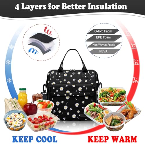 TuErCao Daisy Lunch Box for Women, Adult Insulated Lunch Bag for Work for Teacher Nurse Mom, Ladies Lunch Tote Bag, Loncheras para Mujer de Trabajo - color: A22: Daisy, size: Large