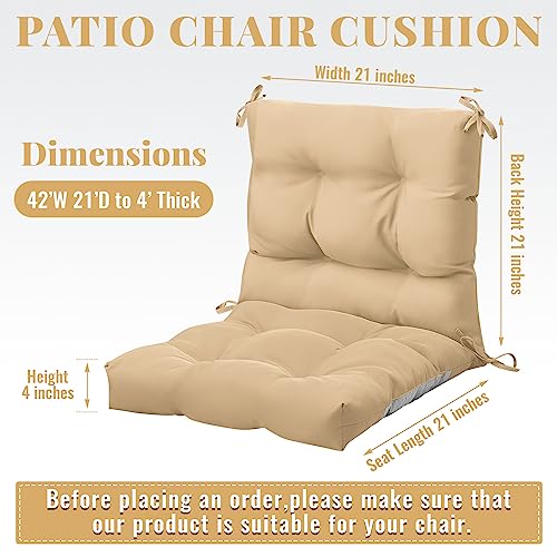 Marsui 4 Pcs Outdoor Indoor High Back Chair Cushions Patio Furniture Tufted Pillow with Ties Water-Resistant Replacement Outdoor Rocking Chair Cushions, 42 x 21 Inches (Beige,Solid Color) - color: Beige, size: Solid Color