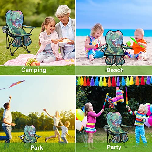 KABOER Kids Outdoor Folding Lawn and Camping Chair with Cup Holder and Carrying Bag, Children's Camping Chairs - color: Green Dinosaur