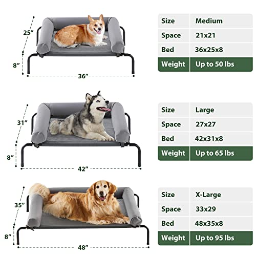 Cooling Elevated Dog Bed for Large Dogs – Waterproof Raised Dog Cot with Slope Headrest, Breathable Teslin Mesh, Durable & Portable Pet Bed for Indoor and Outdoor Use, Grey - color: light gray, size: 43.0"L x 31.0"W x 8.0"Th
