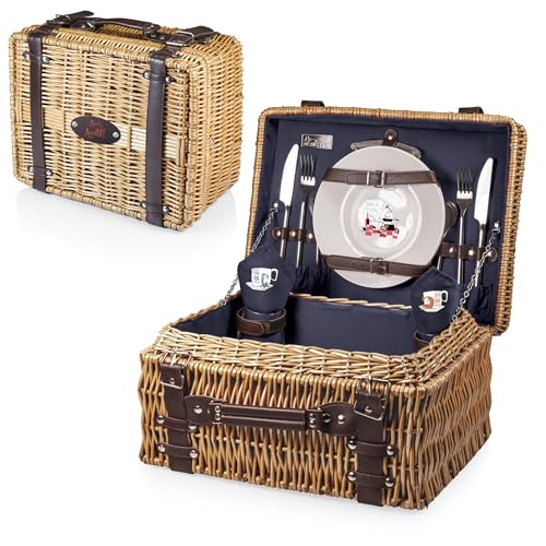 PICNIC TIME Disney Pixar Ratatouille Champion Picnic Basket for 2, Large Wicker Picnic Set with Cutlery Service Kit, (Navy Blue), 15.8 x 12 x 7.5 - color: Disney Pixar Ratatouille - Navy Blue