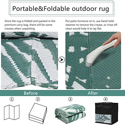 famibay 5x8 Outdoor Rug Waterproof Patio Rug Tropical Outdoor Plastic Straw Rug Outdoor Carpet Reversible Deck Rugs Waterproof Lightweight Portable Rugs for Patio Camping RV(Green) - color: Green & White, size: 5' x 8'