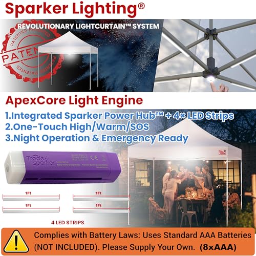 Tradesparker 10x10 Pop Up Canopy Tent,Commercial Movable Canopy with ApexCore LED&Rugged Casters-Instant Easy Setup Shelter Canopies with Weight Bags&Stakes for Outdoor Events Markets Vendors,White - color: White, size: 10x10