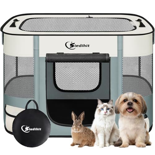 Dog Playpen,Cat Pet Puppy Pen,Portable Playpens for Dogs Indoor Outdoor Travel Camping Use,Foldable Dog Kennel Tent Crate for Rabbit Small Animals with Carrying Case (Grey, Small) - color: Grey, size: Small