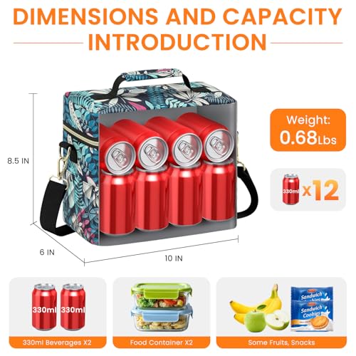 Tenot Insulated Lunch Box for Women Reusable, Leak Proof Cooler Lunch Bag Women for Work Stylish Quilted Lunch Tote Bag for Adult Picnic Travel Hiking Blue Leave - color: Blue Leave