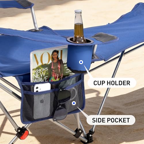 East Oak Reclining Camping Chair with Canopy & Foot Rest | 4-Position Folding Beach Chair with Adjustable Canopy, Detachable Foot Rest, Supportive Headrest, 330 lbs Canopy Chair - color: Blue, style: Reclining Chair