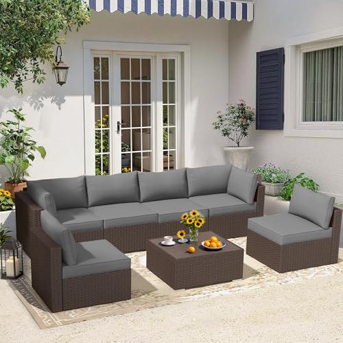 HOMREST Replacement Cushions for Outdoor Furniture, 25x25 Inch 14-Piece Patio Furniture Cushions, Waterproof Fade Resistant Non-Slip Cushion Set for 6-Seat Rattan Wicker Conversation Sets, Dark Gray - color: Dark Grey, size: 6 Seat