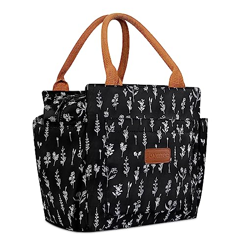 Joymee Lunch Bag Women Insulated Lunch Box Reusable Leakproof Large Cooler Tote for Womens Mens Adults with Bottle Holder and Side Pockets for Work Office Picnic - White Little Flowers - color: 04 White Little Flowers