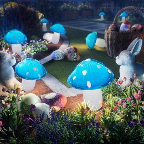 Solar Mushroom Lights Outdoor 9 Pack, Garden Outdoor Decor, 8 Lighting Modes, IP65 Waterproof, Crystal-Clear Fairy Decoration for Pathway/Yard/Flower Bed/Patio/Landscape/Backyard/Dwarf, String 30 FT - color: Starlit Blue, size: 9 Pack