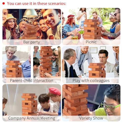 Nattork Giant Tumbling Tower (Stack from 1.77Ft to 4+ Ft), Wood Stacking Giant Blocks Game| Made from Premium Pine Wood| Ideal for Family, 54PCS, Brown - color: Brown Wood