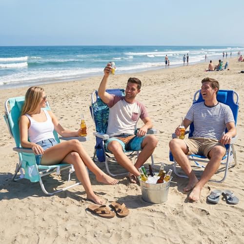 SUNNYFEEL Low Beach Chair, 5-Position Lay Flat Reclining, Backpack Portable Folding Chair with Cooler Bag & Cup Holder, Heavy Duty 350 LBS, Compact for Beach, Camping, Travel (New Blue) - color: Blue, size: 1-pack