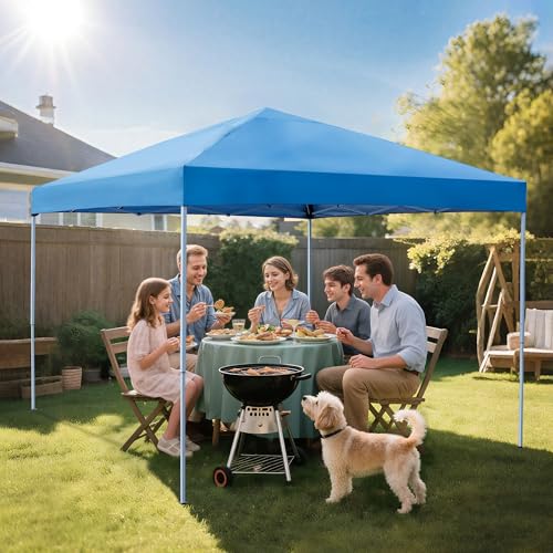 LEMY 10 x 10 FT Pop-Up Foldable Canopy Tent Pre-Assembled Adjustable Lightweight Heights Instant Waterproof Shelter with Wheeled Carry Bag (Blue) - color: Blue