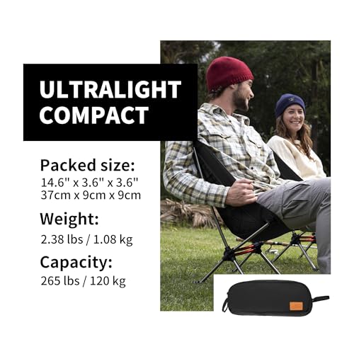Naturehike YL08 Ultralight Camping Chair, 2.38 LBS Portable Backpacking Chair with Anti-Sinking Feet, Lightweight Compact Folding Hiking Camp Chair - color: Black