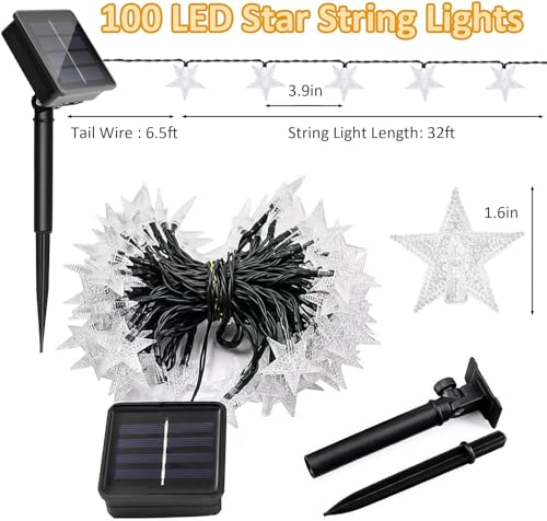 Twinkle Solar Star String Lights Outdoor Waterproof Fairy Lights 39FT 100 LED with 8 Lighting Modes for Camping Garden Wedding Party Tree Holidays Backyard Patio(Multicoloar) - color: Multicolor