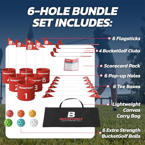 bucketgolf Game 6 Hole Bundle with Clubs - The Best Backyard Golf Game for All Ages and Levels Adults, Kids, Families, Schools, Yards, Parks, Beaches, Vacation. (4 Clubs (4 RH)) - size: 4 Clubs (4 RH)