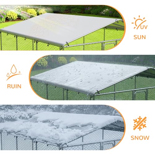 10x10 FT Extra Large & Heavy Duty Dog Kennel Run - Outdoor Metal Enclosure with Lockable Door and Waterproof Cover for Big Dogs - size: 124x124in
