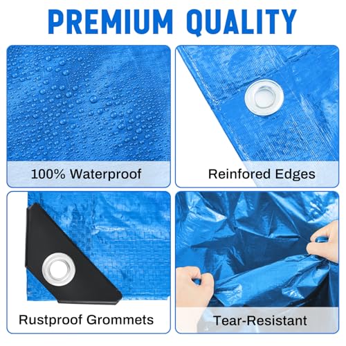8 Pack 6 x 8 ft 5.5 Mil Large Tarps Heavy Duty Waterproof Tarp Multi Purpose Tent Cover for Home Boats Cars Camping Patio Furniture Roof Emergency Rain Protective Cover, Blue - color: Blue, size: 6 x 8 ft