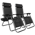VINGLI Upgraded Zero Gravity Chair Set of 2 Lounge Outdoor Chairs with Trays and Pillows, Folding Patio Recliner Chairs for Backyard Poolside Garden - color: Black