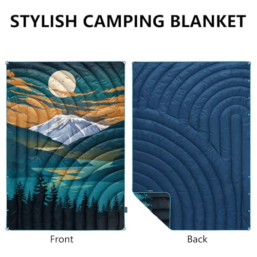 Camping Blanket,Lightweight Puffy Printed Camping Blanket Packable Outdoor Blanket for Camping,Traveling, Stadium, Hiking, Picnics - color: Snowy Mountain, size: 39x55"