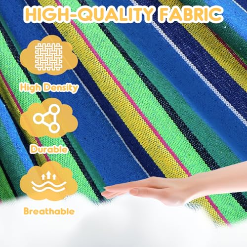 ANYOO Cotton Hammock Portable Camping Hammocks for Hanging Sturdy Garden Comfortable Fabric Hammock with Tree Straps Up to 660lbs with Travel Bag for Camping Outdoor/Indoor Patio Backyard - color: Blue/Yellow/Green Stripe