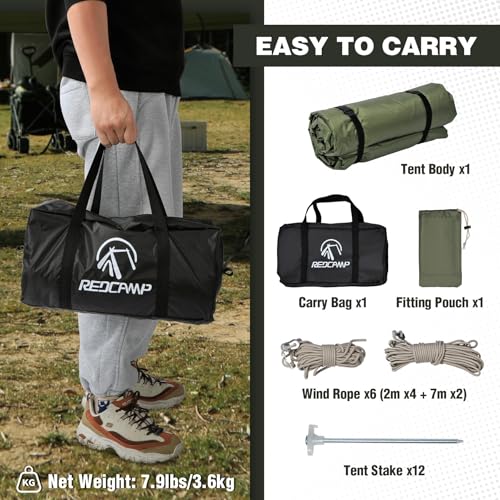 REDCAMP Large Hammock Hot Tent with Stove Jack, Waterproof & Windproof Winter Wall Tent with Snow Skirt, Ultralight 4 Season Tents for Camping, Hiking, Bushcraft, Backpacking, Hunting - style: Army Green/Tent