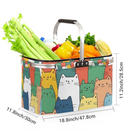 Picnic Basket, MARYHFENVA Shopping Basket with Handle 40L Collapsible Grocery Basket Portable Folding Basket for Marketing Reusable - color: Cat(style 2)