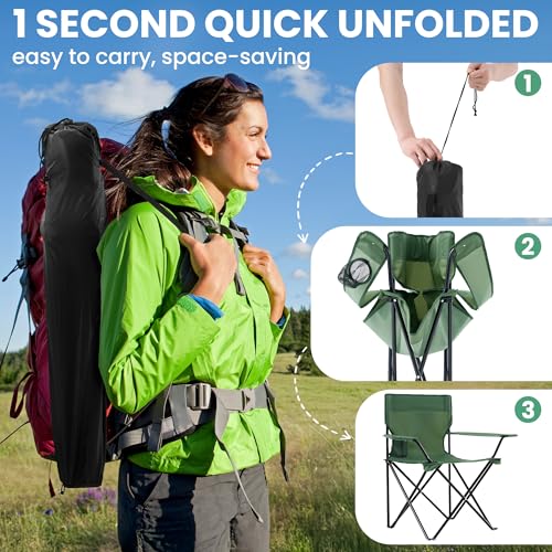 2-Pack Foldable Camping Chairs with Cup Holder, 300LB Lawn Portable Folding Chairs for Adults, Lightweight Outdoor Beach Chairs with Carry Bag for Camp, Fishing, Sports (Green) - color: Green, size: 2pcs