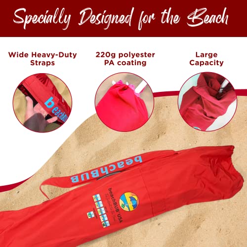 BEACHBUB Beach Umbrella Bag - Waterproof & Foldable Beach Bag for Umbrellas with Wide Padded Shoulder Strap & Molded Carry Handle - color: Bold Breaker Red