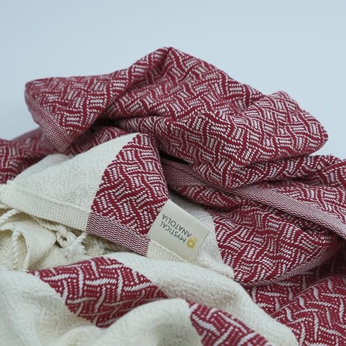 mysticalanatolia Turkish Beach Towel Oversized Cotton Sand Free Quick Dry Lightweight Peshtemal Large Travel Yoga Picnic Blanket Absorbent Compact 39x79 Red - color: Red