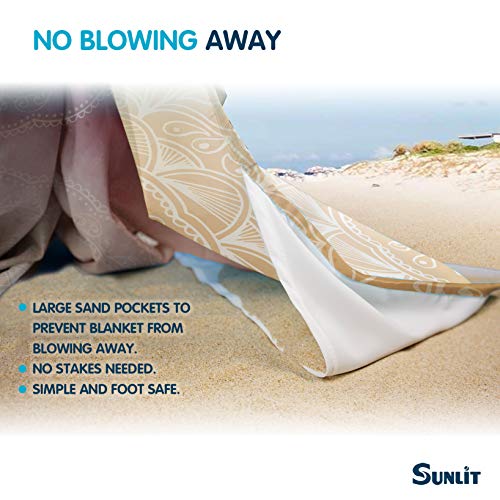 Sunlit Silky Soft Sand Proof Beach Blanket 106"x81" / 85"x72" Sand Proof Mat with Corner Pockets and Mesh Bag for Beach Party, Travel, Camping and Outdoor Music Festival, Mandala - color: Maroon Orange, size: 85"x72"