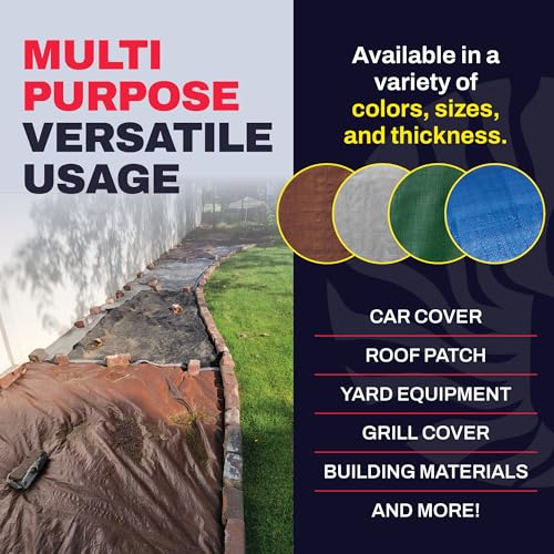 8' x 10' Brown Heavy Duty Tarp with Grommets Reinforced - 16 Mil Thick - Double Sided Plastic Tarps Waterproof - Large Tarpaulin Cover for Outdoor Camping Over/Under Tent Tarp RV Roof Rain - Zebro - color: Brown, size: 8' x 10'