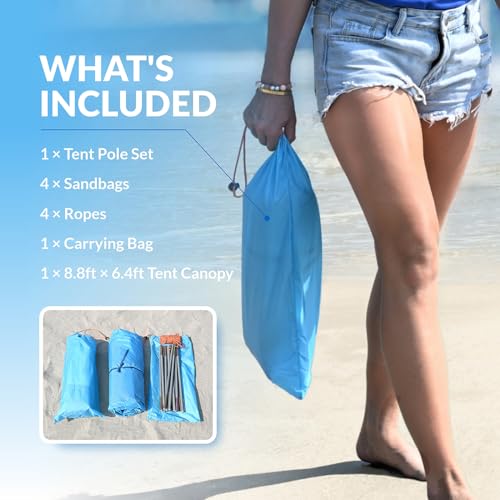 Beach Shade, The Classic Wind-Supported Beach Canopy with UPF 50+ Protection, 7.5ft Tall, Portable & Easy Setup Beach Sun Shelter for 3-6 People - color: Ocean Blue