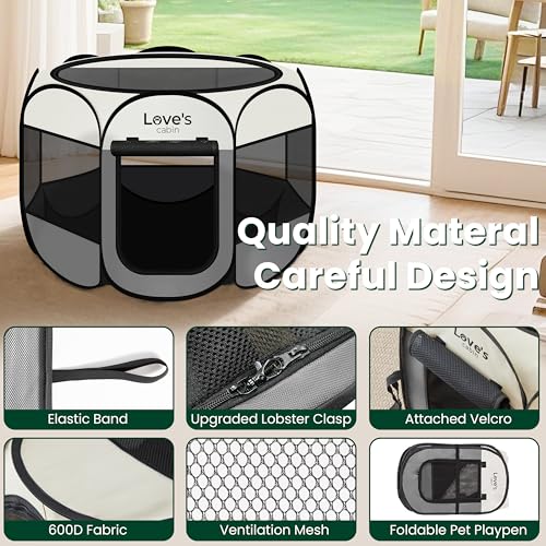 Love's cabin Pet Puppy Dog Playpen, Medium Dog Tent Crates Cage Indoor/Outdoor, Portable Playpen for Cat, Foldable Pop Up Dog Kennel Playpen with Carring Case, Removable Zipper Top, Grey - color: Gray, size: 30.0"L x 30.0"W x 23.0"H