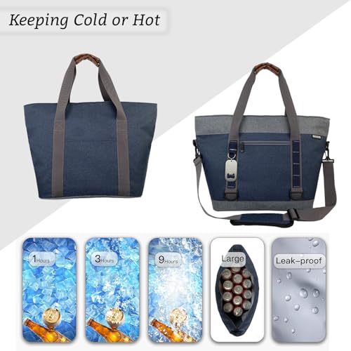 Insulated Cooler Bag, Large Insulated Bag, Reusable Shopping Bags, Leakproof Soft Cooler with BagsBottle Opener, Suitable for Supermarket Shopping, Travel,Beach,Family Picnic,Camping - color: blue