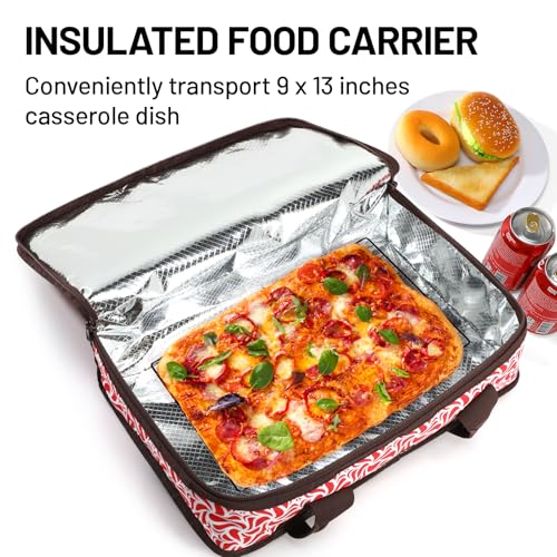 MIER Insulated Casserole Carrier for Hot or Cold Food Thermal Food Carrier Bag for Lasagna Potluck Parties Picnic Cookouts, Fits 9"x13" Baking Dish/Foil Pan, Red - color: Red, size: 16 x 10 x 4 inches