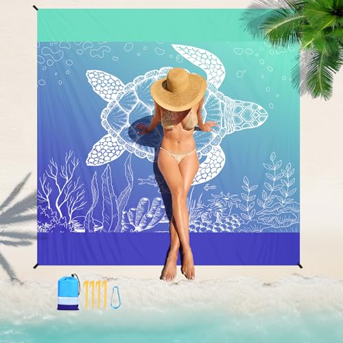 Beach Blanket 78''×81'' Suits 1-5 Adults Waterproof Sandproof Oversized Lightweight Waterproof Durable Blanket Large Picnic Mat for Beach Travel Camping Picnic Hiking - color: Sea Turtle, size: 78''x81''