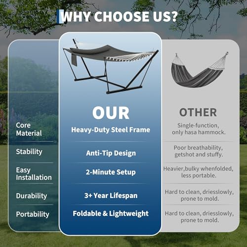 Garvee﻿ 2 Person Hammock with Stand for Outside, Double Hammock with Stand and Pillow, Max 450 Lbs Capacity with Balance Rope, Large Hammock for Outdoor Patio Backyard Poolside - color: Dark Gray, size: Arc Shaped
