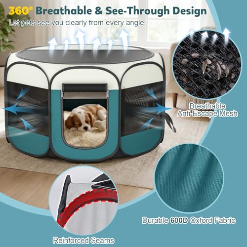 Portable Pet Playpen for Cat Dog - Foldable Large Pet Play Pen with Removable Zipper Top for Cat Small Dog Enclosed - Pop Up Puppy Kitten Kennel with Carrying Case for Indoor Outdoor Travel Camping - style: L [44.9" × 44.9" × 22.8"]